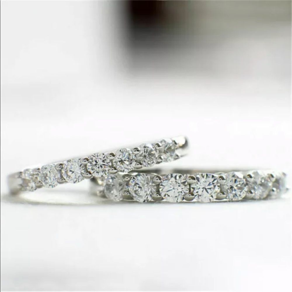 🤍14k White Gold Finish Diamond Half Eternity Stackable Ring